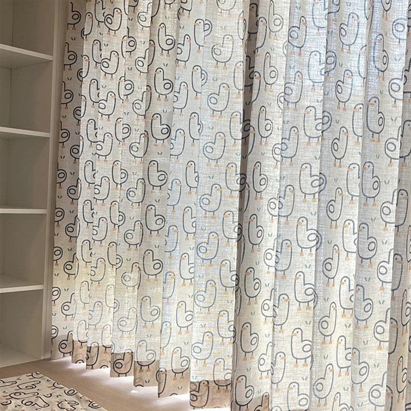 卡通可爱鸭窗帘亚麻印花纱帘遮光飘窗阳台儿童房卧室窗帘纱棉麻感,居家布艺,定制窗帘,淘宝优惠券,粉丝福利购,淘宝优惠卷