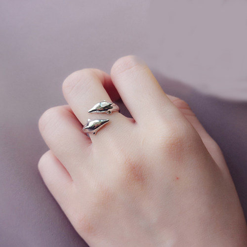 Smooth Surface Cute Animal Dolphin Adjustable Ring Silver Co