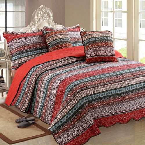 Pastoral Style Bed ver Quilted Three-piece Set Striped Cotto