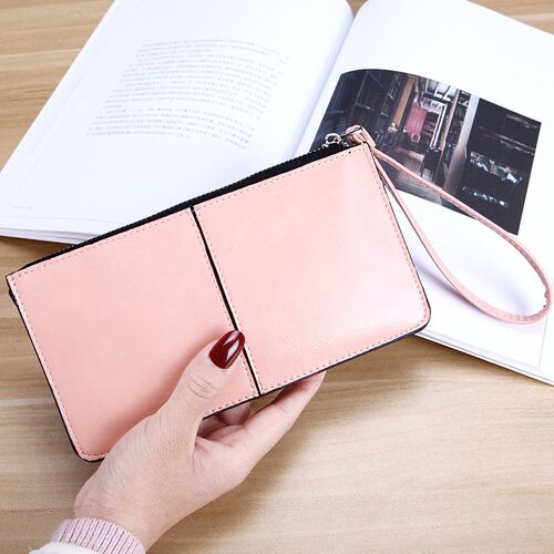 Womens Vintage Oil Wax Leather Zipper Clutch Wallet Female