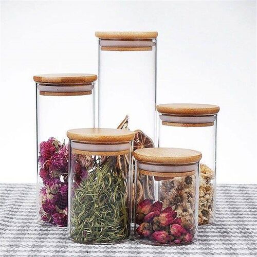 Bamboo Lid Airtight Glass Tea Jar Storage Containers Sealed