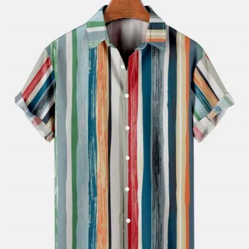 Shirt For Men 3D Striped Printed Casual Fashion Sand ops Sum
