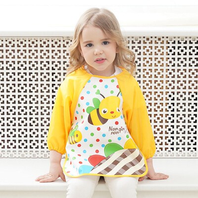 Cute Baby Bibs Waterproof Long Sleeve Apron Children Feeding