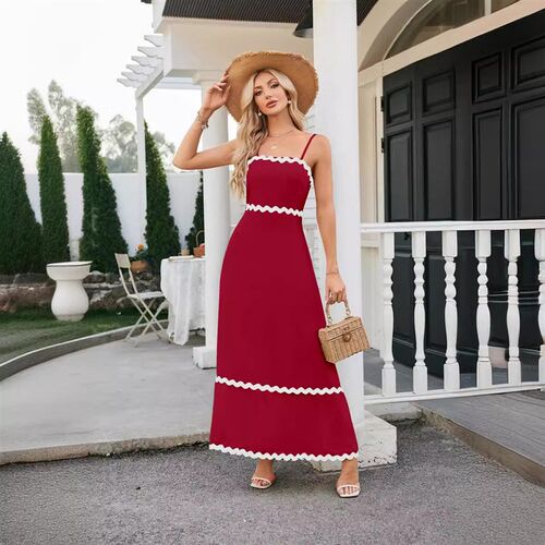 2025 Womens Sling Pleated Lace Midi Sleeveless Dress