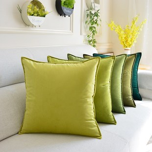 欧式纯色抱枕高档沙发客厅床头靠枕靠垫天鹅绒绿色系方形枕抱枕套