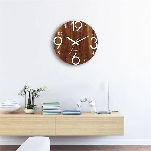 Wooden Wall Clock Luminous Number Hanging Clocks Quiet Dark