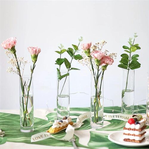 12 Pieces Glass Cylinder Vase, Clear Small Flower Vase, Home