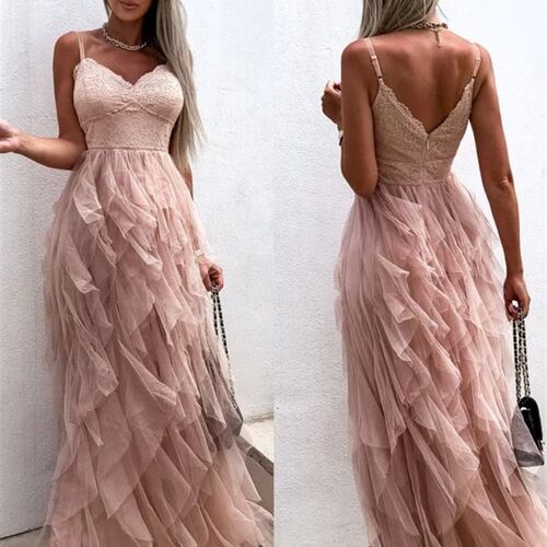 Spaghetti Strap Single Tulle Lace Pleated Chic Ladies Slim