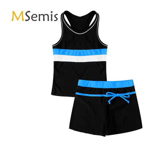 2PCS Kids Girls Tankini Swimsuit Swimwear Set Striped Patter