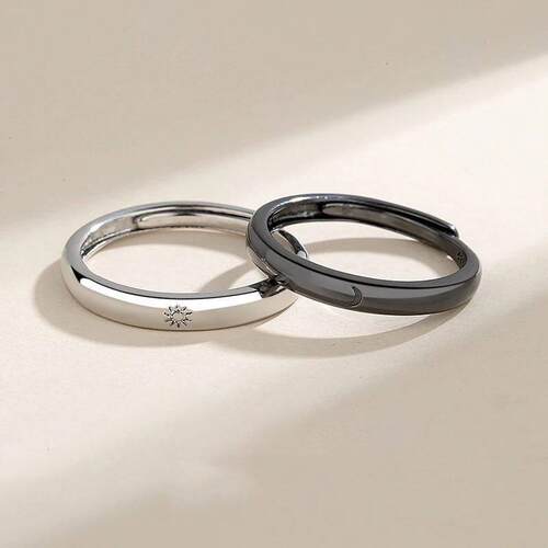Fashion Simple Couple Ring Silver Plated Sun Moon Adjustable