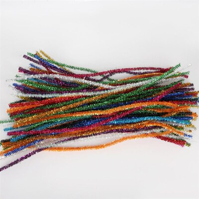 100pcs Glitter Chenille Stems Pipe Cleaners Plush Tinsel Ste