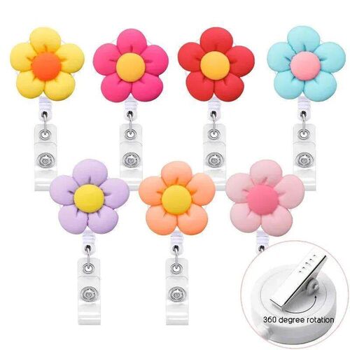 New Flower Retractable Nurse Chest Badge Reel Clip Holder St