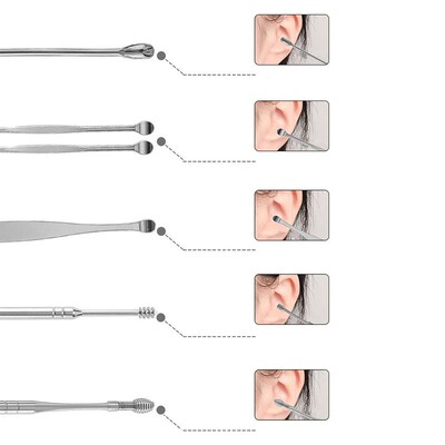 6Pcs/set Ear Wax Pickers Stainless Steel Ear Picks Wax Remov