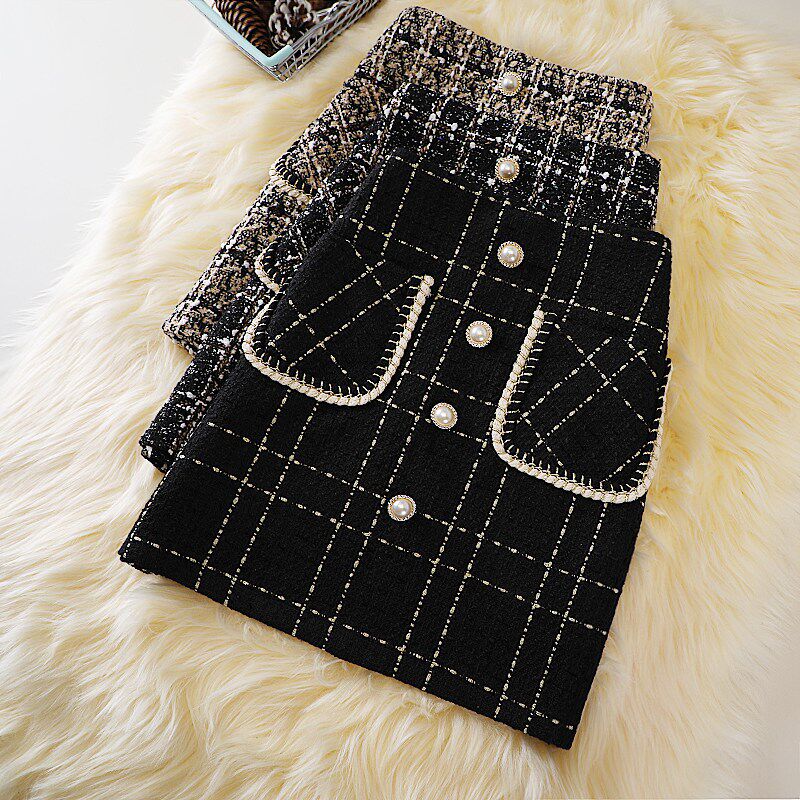 Tweed Skirts for Women Solid High Waist Slimming Skirts Autu