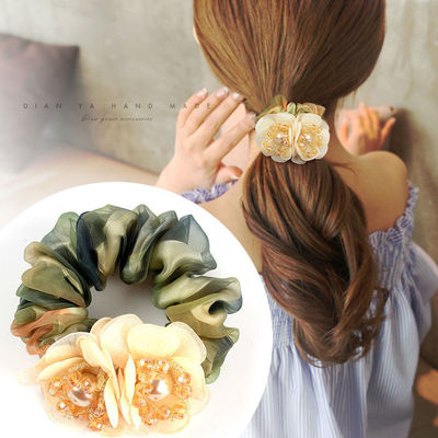 Korean Elegant Flower Scrunchies Women Girls Elastic Hair Ru