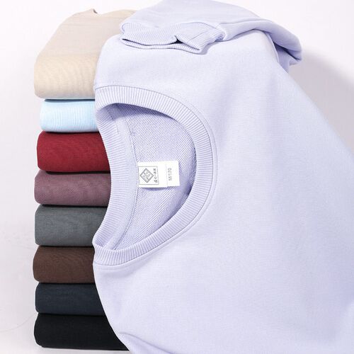 380g Large Terry Round Neck Sweater Shoulder Drop Solid Colo