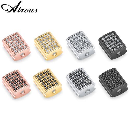 Areus 3pcs White Black Micro Pave Zircon Charms Beads Geomet