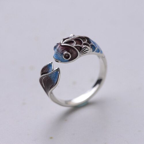 Vintage Cute Carp Fish Dolphin Opening Rings Chinese Feng Sh
