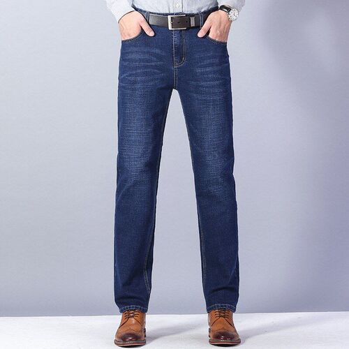 Mens Elastic Casual Long Pants Straight Jeans for Four Seaso