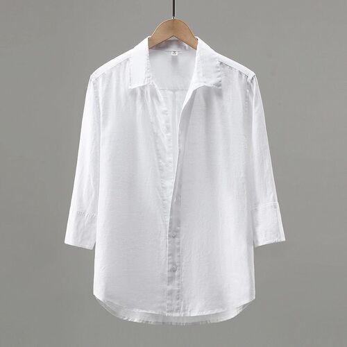 926 Pure Linen White Mens Shirt Seven-point Sleeve Linen Ma