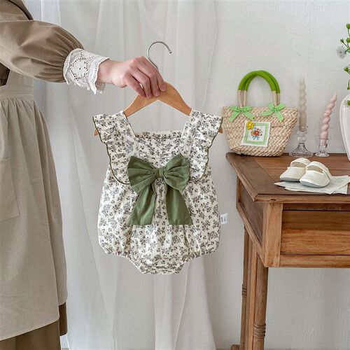 Ins Baby Jumpsuit Thin Girl Baby Floral Wrap Fart Dress Prin