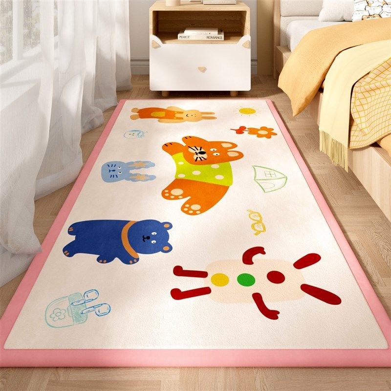卡通儿童房加厚床边毯法兰绒地毯隔凉垫爬爬垫宝宝防掉床地毯