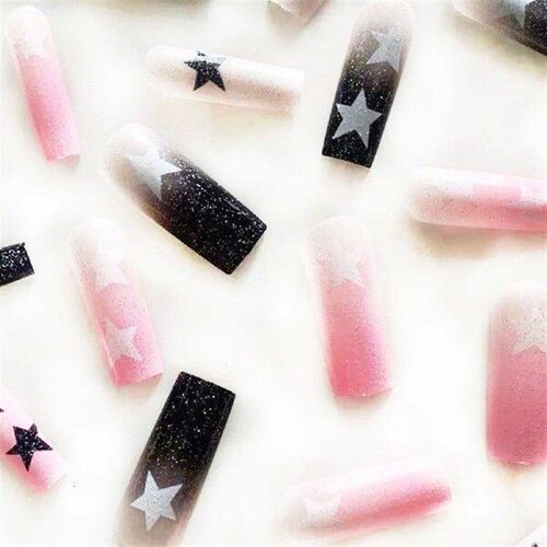 Glitter Decor French Style Long False Manicure Durable &