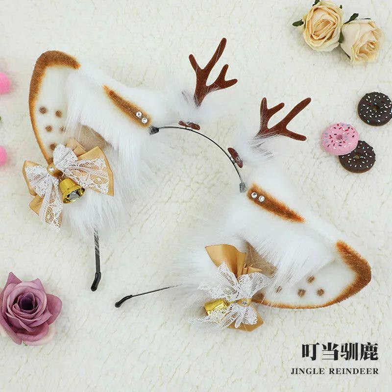 Christmas Deer Antlers Ears Headband Women Girls Cat Hair - 实物图
