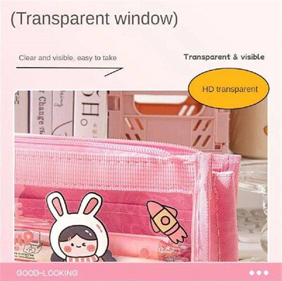Cartoon Pencil Bag Multilayer Smooth Zipper Visible Simple