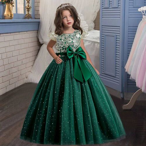 4-12T Girls Sleeveless Sequins Embroidery Wedding Dress Flo