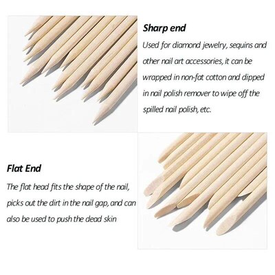 100PCS Cuticle Pusher Remover Nail Art Tools Orange Wood s R