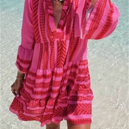 Eotvotee Fashion Print Summer Dress for Women  New V Neck