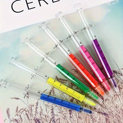 6pcs Color Highlighters And Syringes Fluorescent Needles Wat