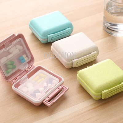 Wheat Straw Pill Box 6 Grids Medicine Tablet Week Pillbox Ca