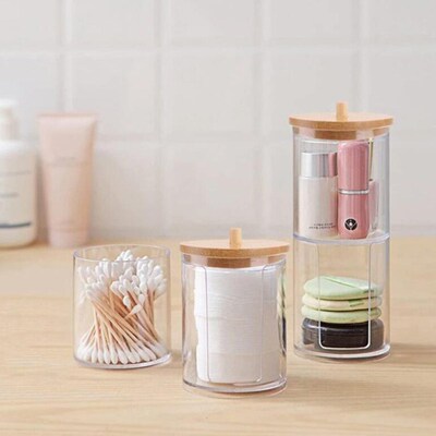 Acrylic Storage Box Bathroom Jar Makeup Organizer Cotton Rou