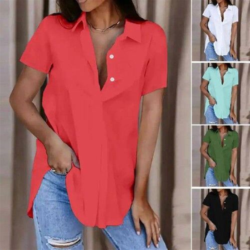 Comfortable Shirt Stylish Womens V-neck Office Shirt Loose