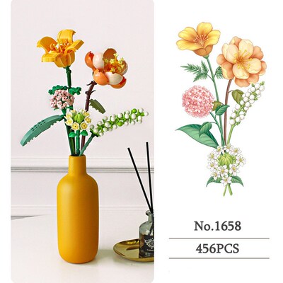 Building Block Bouquet 3D Model Toy Home Decoration Plant Po