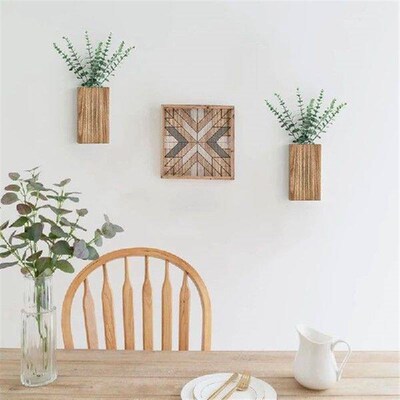 BAAG-2 PCS Wooden Wall Hanging Planter Vase With Paulownia