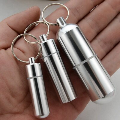 New Key Chain Medicine Pill Bottle Box Aluminum Storage Case