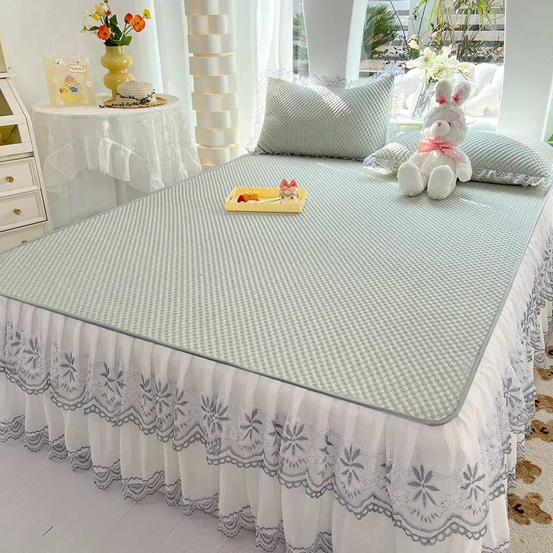 夏季公主风床裙款三件套软席子可机洗水洗凉感冰豆豆家用床罩,床上用品,床裙,淘宝优惠券,粉丝福利购,淘宝优惠卷