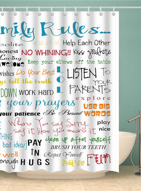 家规浴帘卫生间防水布洗澡淋浴帘儿童家庭规则英文family rules