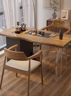 新中式木客茶桌实简约原木茶台办LEJ茶公室阳台茶桌椅厅创意功夫