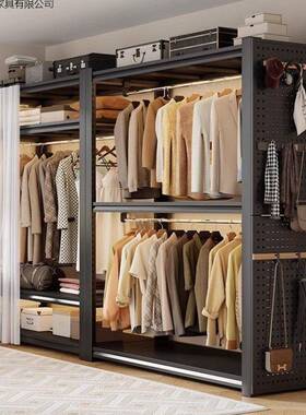 货架衣制柜家用挂衣落地卧OEU室置物架衣帽架钢开放柜式出租屋架