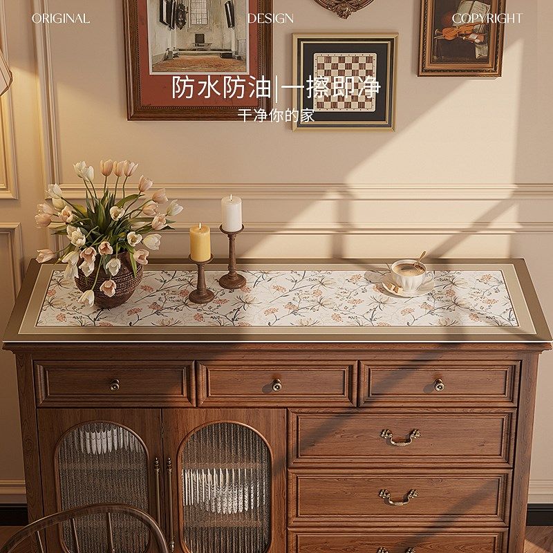 花影摇曳美拉德复古桌布免洗防水防油餐边柜电视柜保护垫子高级感,居家布艺,桌布,淘宝优惠券,粉丝福利购,淘宝优惠卷