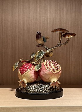 多子多福石榴摆件客厅装饰品珐琅彩艺术中式高档家居铜工艺品高级