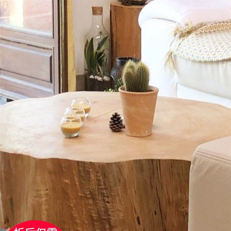 Wabi-Sabi风格原木不对称木堆咖啡桌B&B实木圆茶桌简单的设计师木,住宅家具,茶几,淘宝优惠券,粉丝福利购,淘宝优惠卷