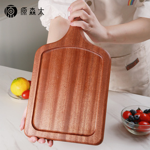 原森太木质牛排餐盘乌檀木整木托盘方形西餐盘木板盘子实木披萨盘