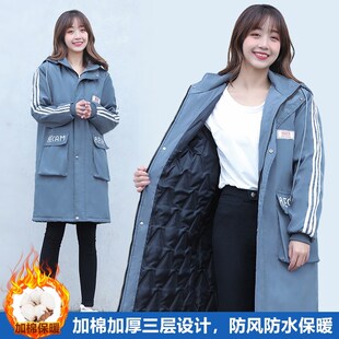 女士罩衣冬天加绒加厚中款长款男生罩衣女上衣工作服长袖棉袄新款