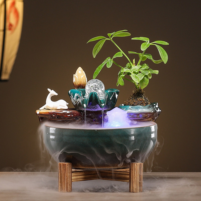 招财流水循环陶瓷鱼缸家居客厅瀑布喷泉造景办公家用装饰乔迁摆件,家居饰品,装饰摆件,淘宝优惠券,粉丝福利购,淘宝优惠卷
