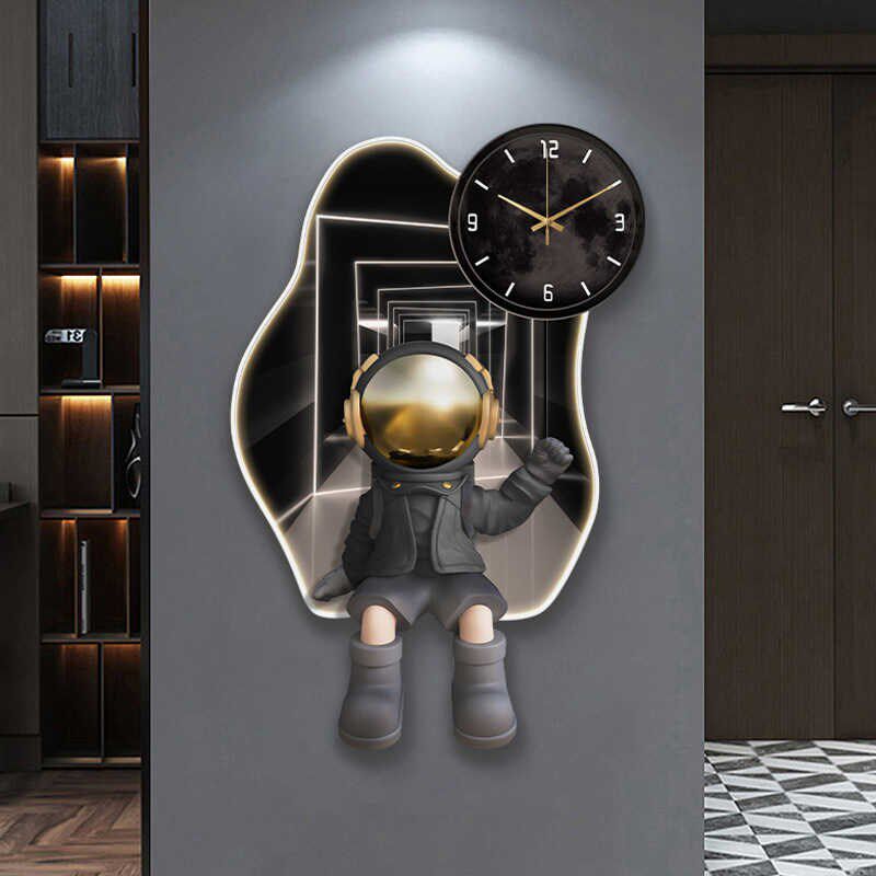 led氛围灯画玄关装饰宇航员挂钟空间客厅背景墙壁画走廊过道挂画
